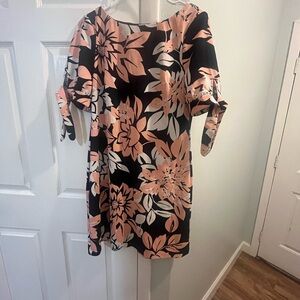 Adorable Black and Pink Floral Dress with tie sleeves